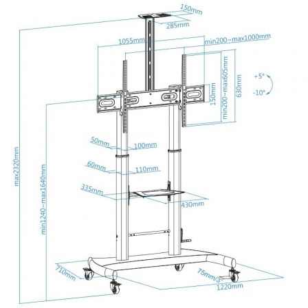 TOOQ Soporte suelo ruedas regulable "ARES" 60-100" TOOQ Soporte suelo ruedas regulable "ARES" 60-100"